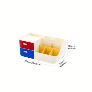TEMU 1pc 클래식 스타일 데스크탑 정리함, 이중 서랍, 플라스틱 다중 컴파트먼트 데스크 스토리지 박스, 문구, 페인트 브러시, 규칙, 사무용품, 홈 오피스 데스크 정리, 퍼펙트 선물 아이디어