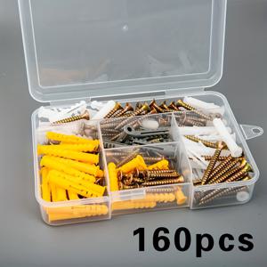TEMU 160pcs 벽 앵커 및 스크루 세트 - 플라스틱 벽 앵커, 플랫 헤드 스크루, 2 사이즈 주석, 보관 상자 포함, 벽돌 및 건축용 건축 소재 | 스크루 드라이버 세트 | 플라스틱 보관 상자, 건축용 벽 앵커
