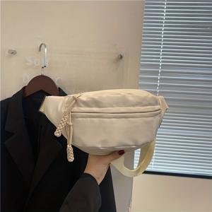 TEMU 어머니의 날 선물 - 한국식 나일론 크로스바디 가방, 텍스처드 숄더 체스트 백, 작은 허리 백, 지퍼 클로저, 내구성 있는 플라스틱 라인, 다양한 색상 (화이트, 블랙, 오렌지, 핑크, 그린), 크로스바디 지갑, 다용도 액세서리, 세련된 디자인, 금속 하드웨어