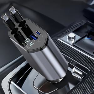 TEMU YITUMU 확장형 차량용 충전기, 듀얼 타입-C 리트랙터블 케이블 및 2 USB 포트 어댑터가 있는 4-in-1 고속 자동차 폰 충전기, 삼성, 픽셀, 갤럭시 등 호환 가능, 차량 모바일 충전 액세서리|C타입충전기