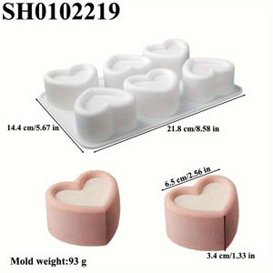 TEMU 6개 구획 하트 모양 볼록한 윗면 케이크 틀, DIY 양초, 비누, 프렌치 무스 디저트용 실리콘 케이크 틀, 부착 방지 주방용품