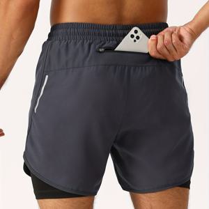TEMU 남성 슬림핏 운동 반바지, 지퍼 백 포켓, 해군 파란색, 기하학적 패턴, 스트레치 소재, 체육관 및 캐주얼 웨어에 이상적, 운동 반바지, 운동 반바지, 세련된 스포티 디자인, 안전한 지퍼 포켓