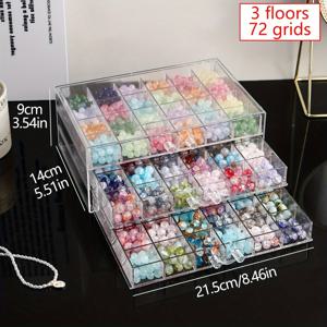 TEMU 1Pc 3-Layer 72-Grid/5-Layer 120-Grid 대용량 비즈 보관함 비즈, 쌀 비즈, 튜브 비즈, 진주, 목걸이, 팔찌, DIY 수제 보관함, 투명 다기능 팔찌, 귀걸이, 반지, 보석 상자, 가정용 하드웨어 액세서리 및 기타 소품 보관 용기|링귀걸이