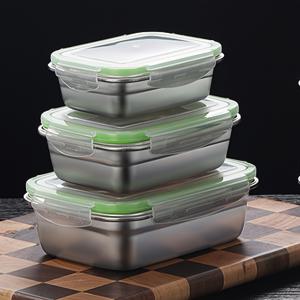 TEMU 3-피스 스테인리스 스틸 식품 용기 세트, 304 비-스틱, 직사각형, 실리콘 뚜껑, 350ml+850ml+1800ml, 누수 방지, 쌓을 수 있음, 가정 주방, 야외 피크닉, 여행 도시락, 식기 세척기 안전