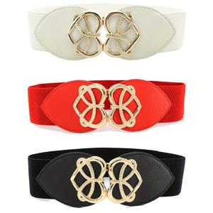 TEMU 3pcs 플러스 사이즈 탄성 허리 벨트, 패션 러브 합금 버클, 드레스, 스커트 및 캐주얼 의상용 조절 가능한 스트레치 벨트, 플러스 사이즈 벨트