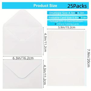 TEMU 4×6인치 빈 카드와 봉투 25/50세트, 흰색 빈 메모 카드 인사말 카드와 봉투 세트, 접이식 카드와 봉투, 인사말 카드, 감사 카드, 초대장, 결혼식, 생일 및 다양한 행사에 적합