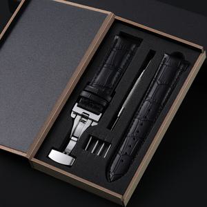 TEMU 남성용 스타일리시한 시계 스트랩, 크로삭 패턴이 있는 가죽으로 18mm, 20mm, 22mm, 24mm 크기 제공. 선물 상자에 있는 더블 프레스 클라스프가 특징입니다.