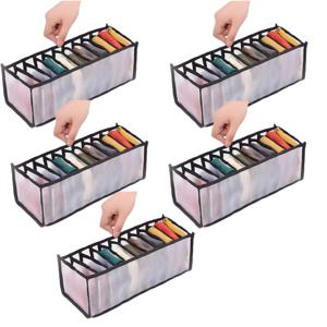 TEMU 5개 세트 접이식 속옷 양말 정리함 - 11개 구획 서랍 분리기, 내구성 있는 나일론 재질, 그레이, 블랙, 화이트로 제공