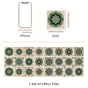 TEMU 황록색 패턴의 각 세트당 24개의 벗겨붙이기 방수 스플래시보드, DIY 자체 접착식, 벽면을 개조하는 스티커는 제거 가능하고 방수 기능이 있으며 기름 및 얼룩에 강한 주방 백스플래시, 욕실, 가구, 계단용 타일 사이즈 10*10cm, 15*15cm, 20*20cm