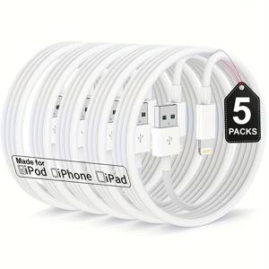 TEMU 아이폰 충전 케이블 3피트-라이트닝에서 USB 케이블 와이어로 5팩 - 아이폰용 3피트 MFI 아이폰 USB 충전기 케이블 14 13 12Pro/Pro Max/Xs Max XR X 8 7 6 5 Plus SE