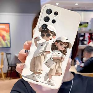 TEMU 삼성 갤럭시 S25 S24 S23 S21 FE S22 플러스 울트라 화이트 소프트 쉘 패션 커플 개성 선물용 모바일 폰 케이스 - EW5365