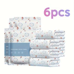 TEMU 개별 포장된 만화 프린트 일회용 타월 6개 세트, 초고흡수력, 비즈니스 출장 및 야외 캠핑용 고퀄리티 무취 여행 타월, 배터리 불필요|비치타올