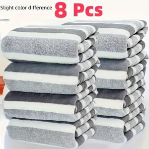 TEMU 8pcs 퀵 드라이, 초소프트 폴리에스터 블렌드 욕실 타월 - 생동감 있는 줄무늬 디자인, 13.7x29.5 인치, 스파, 살롱, 욕실 및 주방에 완벽 - 손세탁만, 살롱 타월 | 생동감 있는 줄무늬 타월 | 폴리에스터 블렌드 타월, 세탁용품