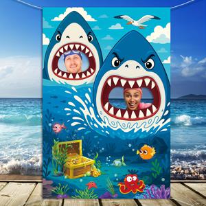TEMU 1개 상어 파티 장식, 100x150cm 폴리에스터 소재 상어 사진 배경, 거대한 천 상어 포토 부스 배경, 재미있는 상어 테마 생일 파티 게임 용품, 여름 즐거움 사진 장식, 수중 세계 사진 장식