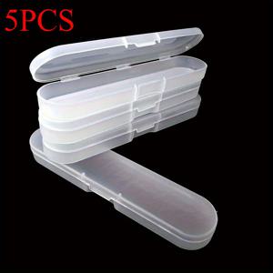 TEMU 5pcs 투명 플라스틱 긴 타원형 보관 상자 - 피부염 침침, 브러시, 펜, 양초, 커터, 휴대용 낚시 도구, 소형 용량 보관 용기, 예술 용품 - 가정 조직을 위한 - 예술가 및 호비스트를 위한 이상적인 선물