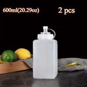 TEMU 2개 스퀘어 플라스틱 조미료 짜는 병 - 식품 등급, 큰 개방, 20.29/33.81oz 용량, 측정 표시 - 잼, 샐러드 드레싱, 케첩, 허니에 적합 - 손세척만, 가정 및 상업용 주방에 완벽, 주방 분배기|사각형 모양|측정 표시