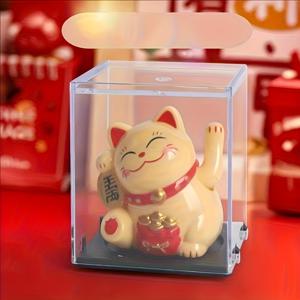 TEMU 태양광 미니 행운의 고양이 상징 조각상 - 전통 중국 풍요 장식, 차량 대시보드 & 책상용, 축제 홈/오피스 오너먼트, 설날 선물 (화이트/블랙/골드), 고양이 장식, 유쾌한 디자인, 광택 마감