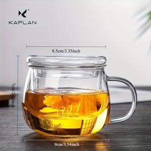 TEMU 1 KAPLAN 유리 차컵 뚜껑 및 필터 포함 - 재사용 가능한 고품질 음료잔, 차와 주스, 냉음료에 적합 - 가정 또는 사무실 사용에 완벽