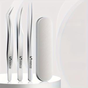 TEMU 3개 전문가용 핀셋 세트, 정밀 스테인리스 스틸 뷰티 도구 키트, 초미세 픽킹, 인조 속눈썹/눈썹 스티커 매직 완드 포함 박스
