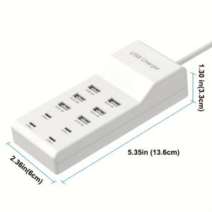 TEMU 4개의 Type-C 포트와 6개의 USB-A 포트가 있는 고속 충전 벽 충전기, 다중 장치용 유니버설 어댑터, 가정, 여행, 사무실 사용을 위한 퀵 충전, 유럽 표준 플러그, 직사각형 모양, 220-240V 전원 공급 장치, 여행 충전기 | 멀티포트 충전기 | 내구성 있는 전원源, 전자기기용 충전기