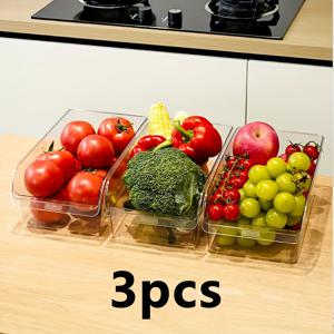 TEMU 3개 대용량 냉장고 교체 보관함, 투명 스택 가능 PET 소재, 주방 및 캐비닛 서랍 오픈탑 용기, 과일, 간식, 건조 식품, 화장품, 도구를 위한 다목적 정리 상자, 홈 오거나이제이션에 이상적 | 패셔너블 수납 박스 | 세로형 저장 | 쉬운 접근 컨테이너, 주방 수납 & 정리|냉동고|플라스틱서랍장|양문형냉장고