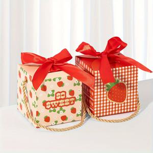 TEMU 12개, 딸기 선물 상자 리본 생일 선물 공급자 과자 쿠키 상자 결혼기념일 장식, 생일 데이 선물 포장 상자, 포장 상자, 결혼