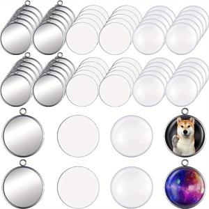 TEMU 60pcs 16mm 스테인레스 스틸 라운드 빈 오픈 베젤 설정에는 20pcs 라운드 빈 펜던트 베이스, 20pcs 플랫백 투명 유리 돔, DIY 쥬얼리 제작을 위한 20pcs 알루미늄 시트 승화 공백이 포함됩니다