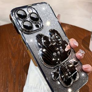TEMU Apple iPhone 15/14/13/12/11 Pro Max용 딜럭스 전기 도금 케이스, 로맨틱 - 귀여운 토끼 전화 홀더 및 숨겨진 홀더 - 충격 방지 초박형 보호 케이스, 부활절 발렌타인 데이 선물