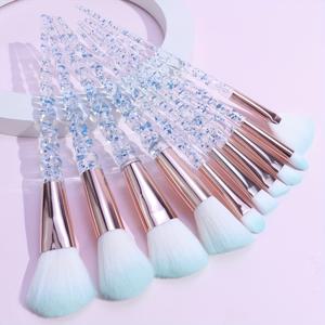 TEMU 10pcs 프로페셔널 메이크업 브러시 세트, 블루, 오발, 향수 없는, 나일론 브리스틀, ABS 플라스틱 브러시 로드, 모든 피부 타입, 휴대용, 파우더, 블러시, 아이 쉐도우, 컨투어, 디테일용