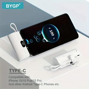 TEMU BYGP 5000mAh 미니 휴대용 충전기, USB Type-C, iPhone 14/13/12 Pro Max, iPad Pro, Samsung Android, 컴팩트 여행 휴대전화 충전 백업 배터리 팩, 재충전 가능 ≤36V|보조배터리|C타입충전기|아이패드파우치