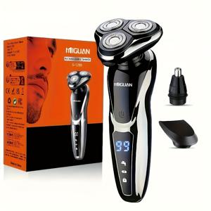TEMU 아버지의 날 선물, 남성용 전기 면도기 3in1 USB 충전식 휴대용 면도기 코털 정리기 3D 플로팅 블레이드 디지털 디스플레이 수염 제모기