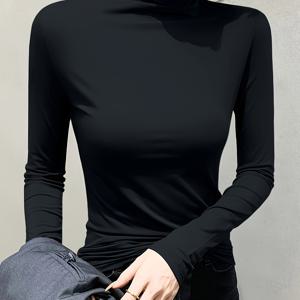 TEMU 여성용 하프 하이 칼라 모달 베이스 레이어 탑, 가을과 겨울을 위한 롱 슬리브 스타일리시한 새로운 디자인, 봄과 가을을 위한
