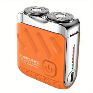 TEMU 남성용 휴대용 전기 면도기, 이중 블레이드, 오렌지색, USB 충전식, 깨끗한 면도, 그를 위한 이상적인 선물, 충전식 면도기 | 현대적인 면도 디자인 | 내구성 있는 배터리, 전기 면도기