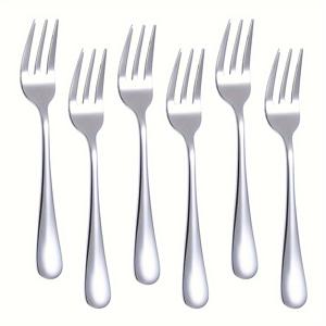 TEMU 6피스 스테인리스 스틸 디저트 포크 세트 - 우아한 미니 포크, 과일, 샐러드, 케이크, 결혼식, 파티, 가정, 레스토랑 사용에 적합 - 식기 세척기 안전
