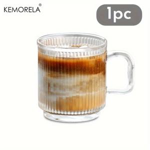 TEMU KEMORELA 1/2pcs 수직 곡물 유리 커피 컵, 11.97oz 물 컵 핸들, 아이스 커피 컵, 오트밀 컵, 주스, 우유, 차 및 기타 음료에 적합, 여름과 겨울 음료 컵, 휴일 선물, 기계 세척 가능, 재사용 가능, 전자레인지 안전, 다목적, 크리스마스, 할로윈, 데이, 아버지의 날, 어머니의 날