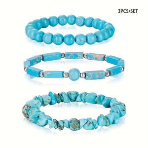 TEMU 천연 터키석 팔찌 3개 세트 - 스타일의 세련되고 우아한 팔찌 세트 - 여름 해변 분위기와 캐주얼 의상에 완벽 - 크리스마스, 추수감사절, 발렌타인데이 선물로 이상적