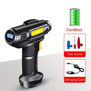TEMU DY&LM 휴대용 공기 펌프, 120W USB 충전식 차량 펌프, 디지털 게이지 및 LED 조명이 있는 무선 타이어 인플레이터, 최대 150PSI, 차량, , 자전거, 공, 리튬 18650 배터리 작동식 휴대용 타이어 인플레이터 (1pc) 배터리 포함)
