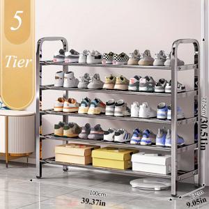 TEMU 1pc 304 스테인레스 스틸 신발 선반, 20 쌍 용량, 방수, 녹 및 마모 방지, 미끄럼 방지 바닥, 스택 가능 옷장 정리기, 입구, 침실, 사무실, 식사, 헤어 스타일링, 실내 사용 - 조립 필요|신발정리대