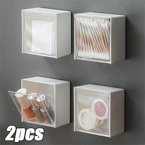 TEMU 2pcs 벽걸이 샤워 캐디스 - 플립탑 - 면봉, 패드용 욕실 정리 상자 - 작은 액세서리를 위한 방수 플라스틱 보관함 - 전기 필요 없음.|수납정리함