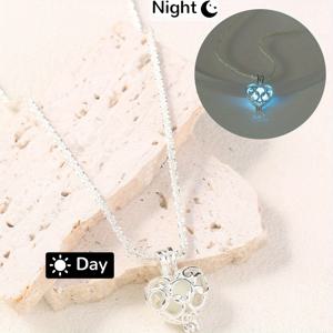 TEMU 누시안 큐트 심플 실버 도금 구리 하트 펜던트 목걸이, 어두운 곳에서 빛나는 디자인, 일상 착용 및 선물용, 데이에 완벽한 선물