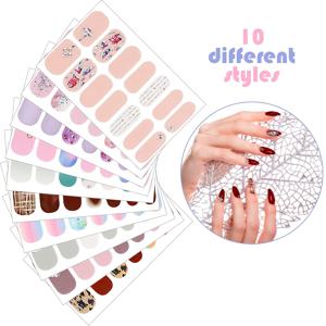 TEMU 140pcs 10장 풀 랩 네일 스티커 폴리쉬 스트립 그라데이션 스티커 글리터 셀프 아데시브 DIY 아트 데칼 스티커 스트립 3pcs 네일 파일 포함 휴일 장식용 (샤이니 스타일)