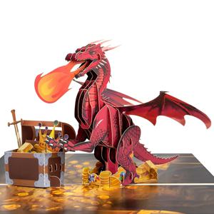 TEMU 3D 팝업 불 드래곤 보물 상자 인사 카드 - 수제 종이 조각, 생일, 졸업 및 개학 선물에 완벽함