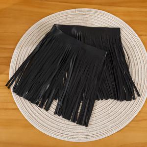 TEMU 1야드 블랙 양면 가죽 프린지 트림, DIY 재봉 공예용 옷깃 장식, 예술적인 프린지 장식, 가죽 자켓 및 의류 데코레이션에 적합