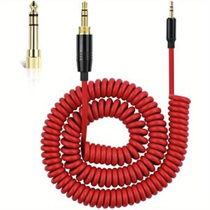 TEMU 1pc Okcsc 코일형 AUX 케이블, 2.5mm to 3.5mm & 6.35mm 수-수, 둥근 모양, 4핀 ATX 커넥터, Aux 케이블 타입, 무충전 전원 모드, Bose QuietComfort 25, QC35, QC35II, QC45, Soundlink, SoundlinkII, SoundTrue 헤드폰과 호환 - 6~16피트 길이 (빨간색)