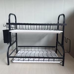 TEMU 다기능 대용량 식기 건조대 드레이너 포함 - 탄소강, 접시, 식기, 도마, 냄비 뚜껑용 2단 저장, 건식 및 습식 분리