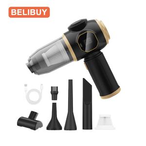 TEMU BELIBUY 2-in-1 휴대용 진공 청소기 | USB 충전식, 무선 LED 디스플레이 | 자동차, 가정 및 전자 제품용 다용도 | 틈새 도구, 브러시 부착물, 다양한 노즐 포함 | 고흡입력 3.2KPa | 오래 지속되는 2000mAh 리튬 배터리 | 세련된 블랙과 골드 디자인, 차량 청소 도구 | 인체 공학적 진공청소기 | 다재다능한 청소