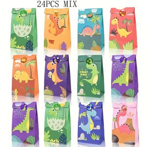 TEMU 24pcs 공룡 주제 브라운 종이 선물 가방, 8cm x 13cm - 공룡 주제로 디자인된 T-Rex, Triceratops, Pterodactyls와 함께 생일, 파티, 이벤트를 위한 생동감 있는 선물 가방, 이벤트 액세서리 | 공룡 프린트 | 장식 종이 가방, 공룡 선물