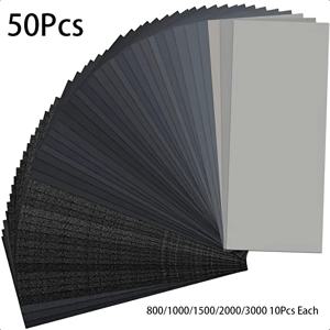 TEMU 50개 사포 모듬 팩, 습식 및 건식 사용을 위한 800부터 3000 그릿 - 목공예, 금속 연마, 보석 마무리, 자동차 컬러 샌딩에 이상적 - 가구 및 공예용 9.1 x 3.6인치 시트 포함, 보석 마무리 도구 | 다양한 그릿 레벨 | 실리콘 카바이드 사포, 나무 샌딩 도구