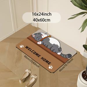 TEMU 1개 입구 매트, 귀여운 고양이 패턴 웰컴 홈 도어매트, 폴리에스터 섬유 미끄럼 방지 매트, 실내외 현관 바닥용, 주방 및 욕실 발걸레|발매트
