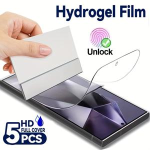 TEMU 삼성 갤럭시 S25 울트라, S24, S23, S22, S21, S20, 노트 20 울트라, 10 플러스용 5개 HD 하이드로겔 필름 스크린 보호자 - 풀 커버 TPU, 쉬운 설치, 지문 ID 호환, 방지 및 방지, 지문 보호 | 부드러운 터치스크린 | 쉬운 설치